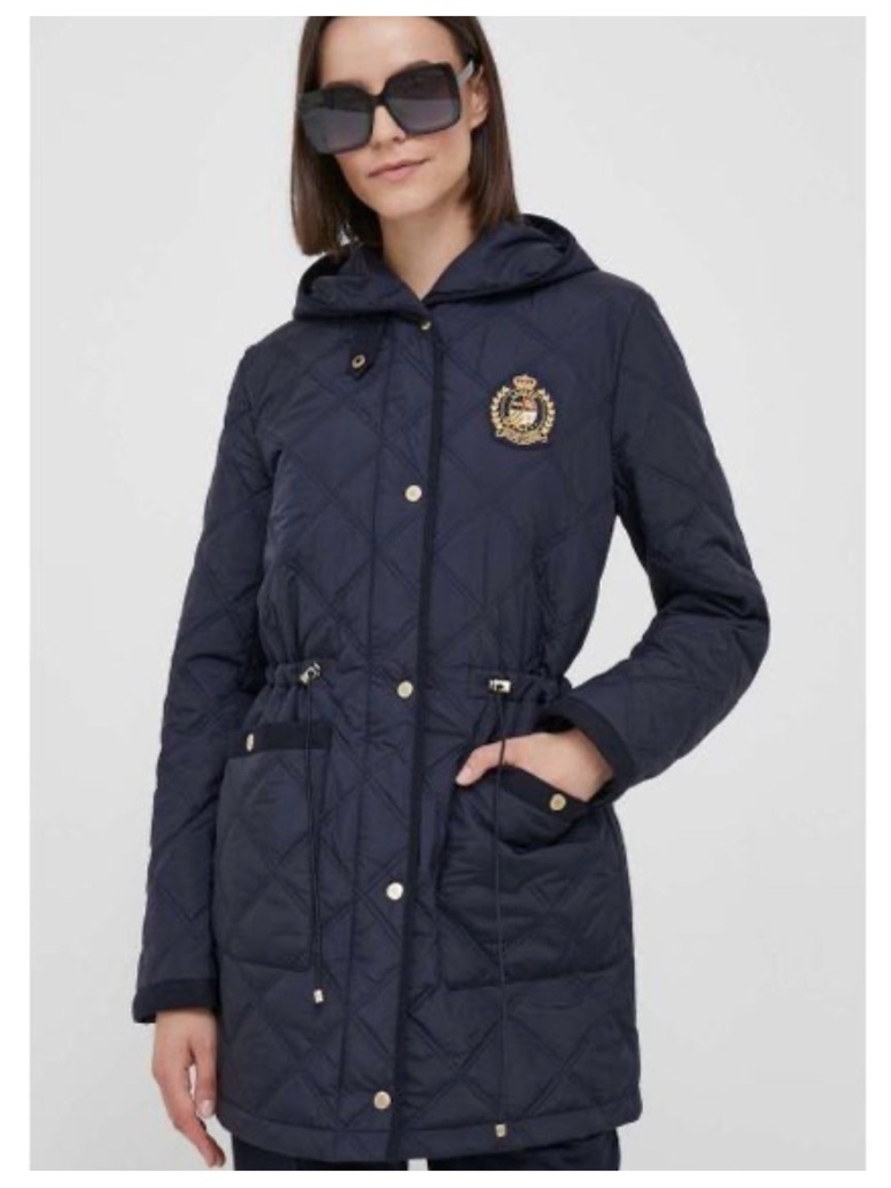 Lauren Ralph Lauren Navy Quilted Hooded Parka with Crest XXL
